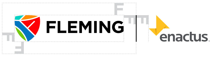 Example of The Fleming logo separated from a partner logo by a vertical keyline.
