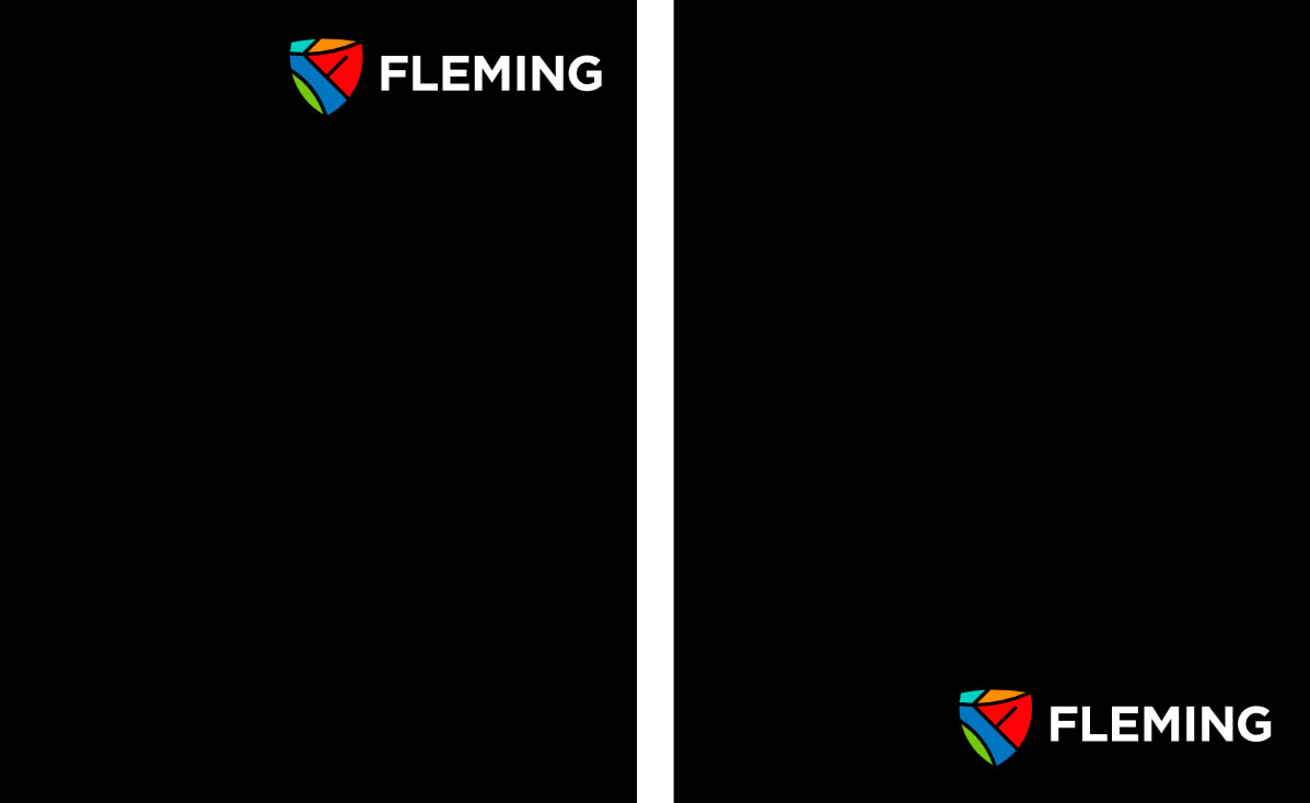 Preferred alignment of The Fleming logo in the top right and bottom right corners of a document.