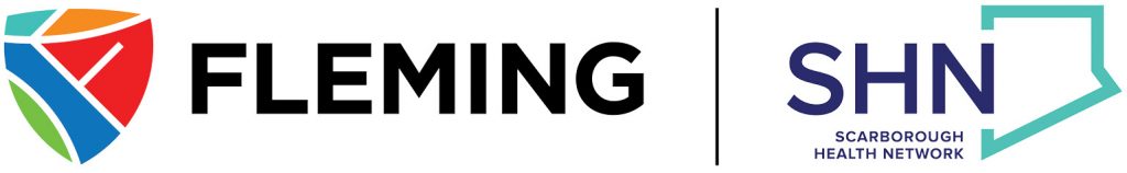 The Fleming College logo and Scarborough Health Network logos are side by side.
